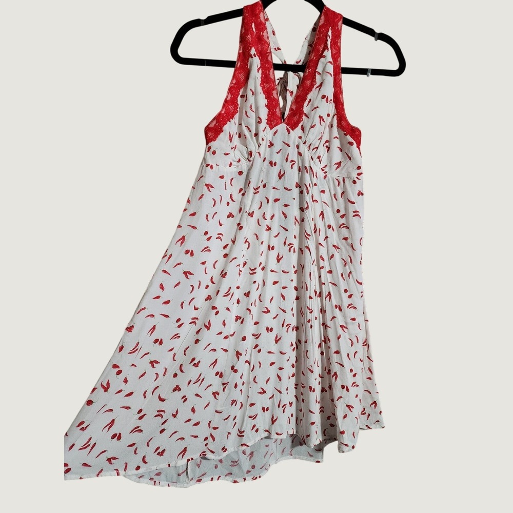 Wild Fable Halter Dress Chili Pepper Lace Trim‎ Large White Red